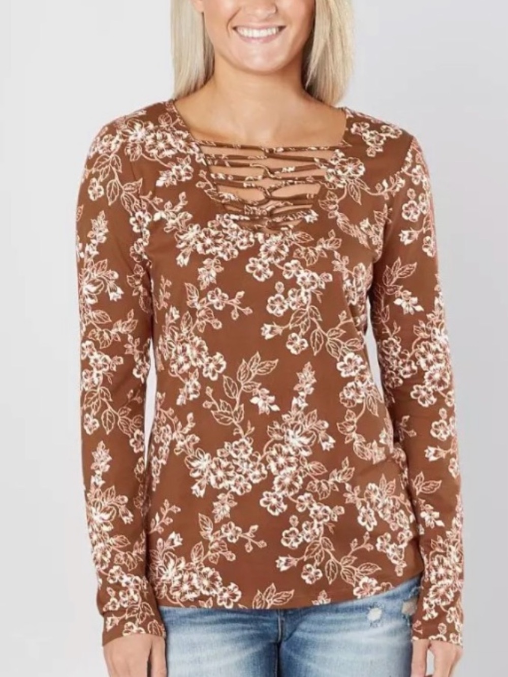 Daytrip Women's Rust Floral Print
Long-Sleeve Top